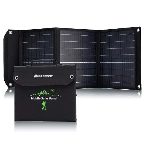 gráfico cargador solar móvil Bresser de 40 vatios con salida USB,  1