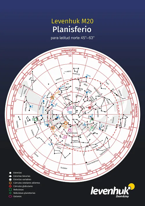 foto planisferio Levenhuk M20 (para latitud norte 45°–63°)
