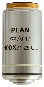 imagen objetivo plano acromático Levenhuk MED 100x corregido al infinito