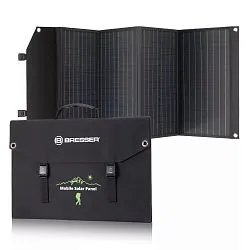 fotografía cargador solar móvil Bresser de 120 vatios con salida USB