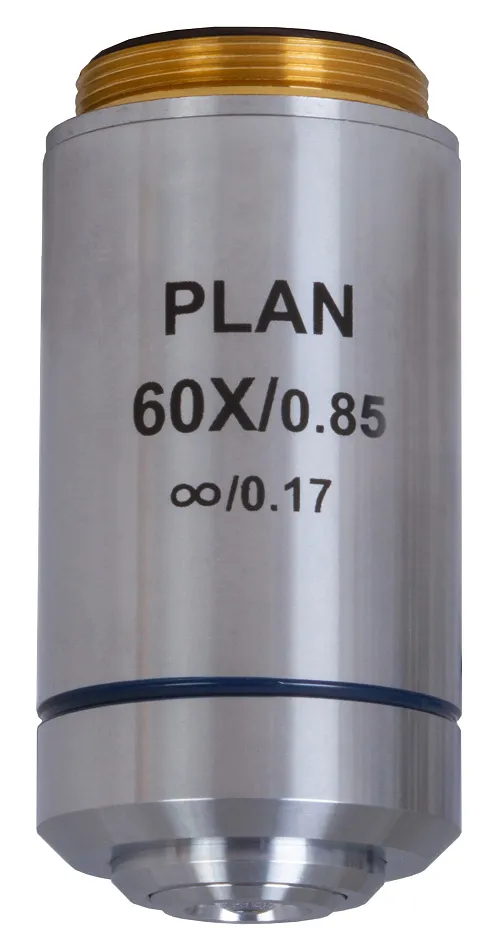 imagen objetivo plano acromático Levenhuk MED 60x corregido al infinito,  1