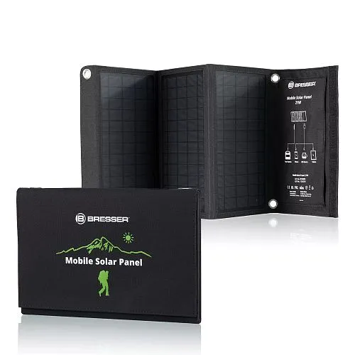 imagen cargador solar móvil Bresser de 21 vatios con salida USB,  1