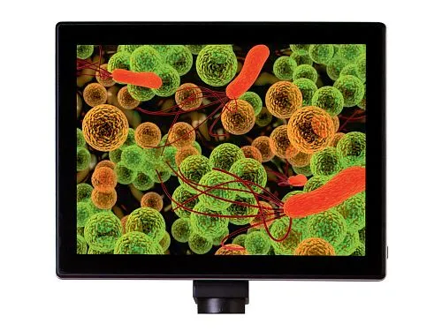 foto cámara digital de microscopio Levenhuk MED 5M con pantalla LCD de 9,4 pulgadas