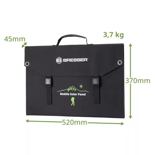 foto cargador solar móvil Bresser de 90 vatios con salida USB,  5