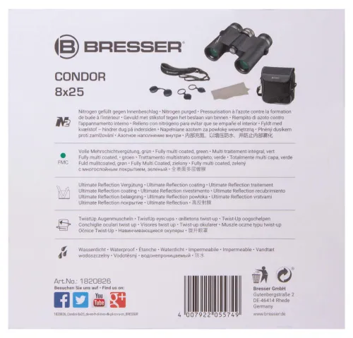 gráfico prismáticos Bresser Condor UR 8x25,  14