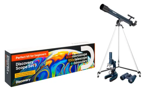 foto kit Levenhuk Discovery Scope 3 con libro,  2