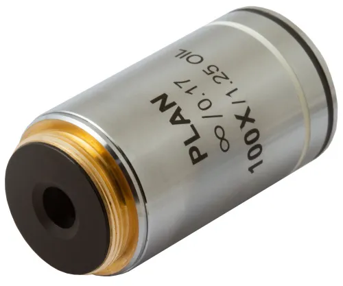 imagen objetivo plano acromático Levenhuk MED 100x corregido al infinito,  3