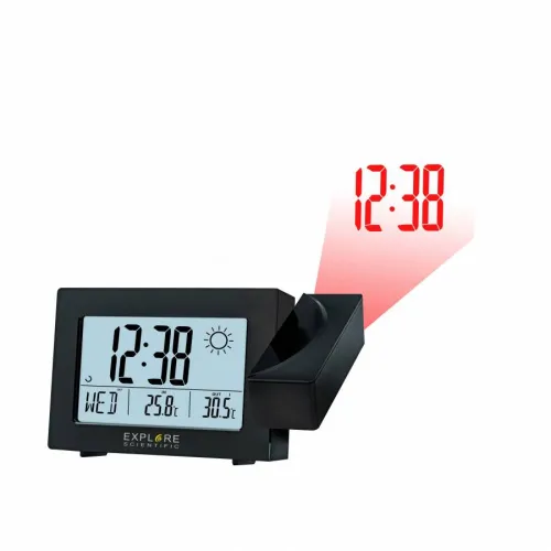 foto reloj despertador con Proyector radiocontrolado Explore Scientific con Previsión meteorológica, negro,  3