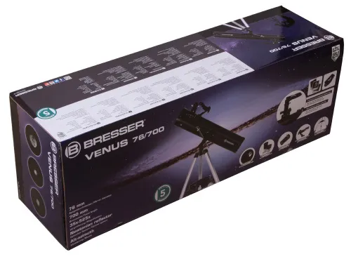 gráfico telescopio Bresser Venus 76/700 con adaptador de cámara de smartphone,  13