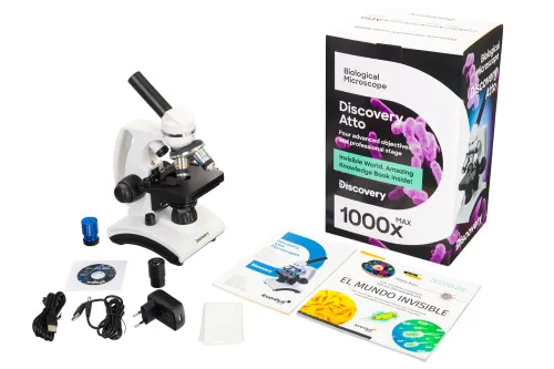 imagen microscopio digital Levenhuk Discovery Atto Polar con libro,  2