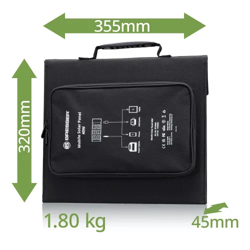 gráfico cargador solar móvil Bresser de 40 vatios con salida USB,  6