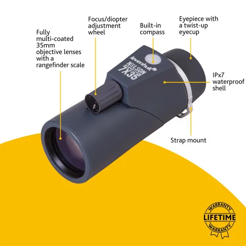 gráfico monocular Levenhuk Nelson 7x35 con retícula y brújula,  10