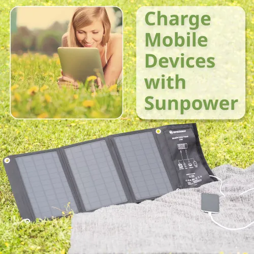 imagen cargador solar móvil Bresser de 21 vatios con salida USB,  3