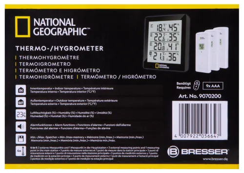 imagen termó-higrómetro Bresser National Geographic con 4 datos de medida independientes, negro,  12