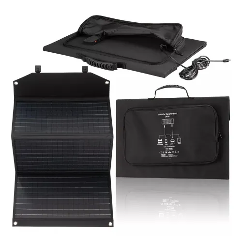 foto cargador solar móvil Bresser de 90 vatios con salida USB,  8