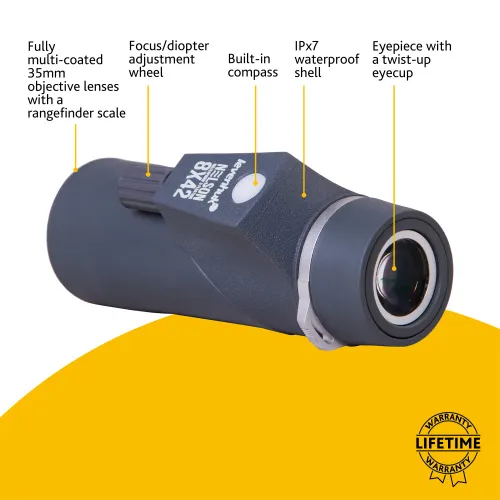 fotografía monocular Levenhuk Nelson 8x42 con retícula y brújula,  10