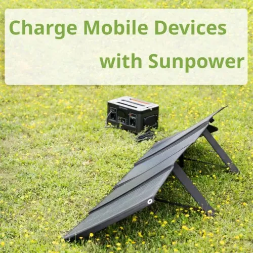 fotografía cargador solar móvil Bresser de 120 vatios con salida USB,  4