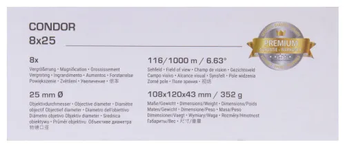gráfico prismáticos Bresser Condor UR 8x25,  16