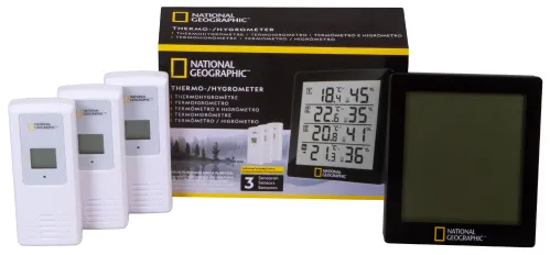 imagen termó-higrómetro Bresser National Geographic con 4 datos de medida independientes, negro,  2