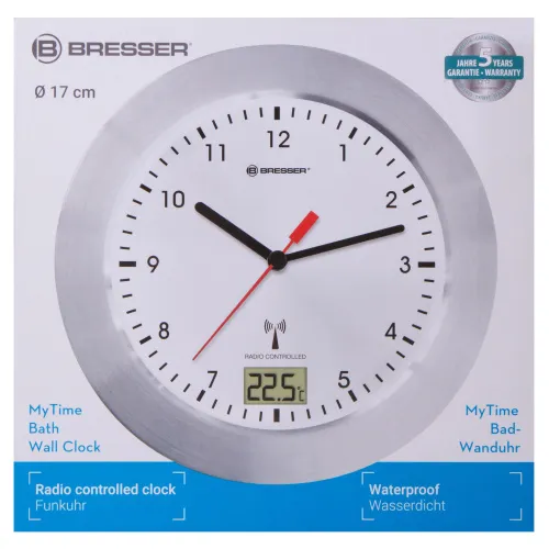 gráfico reloj de pared resistente al agua Bresser MyTime Bath, blanco,  7