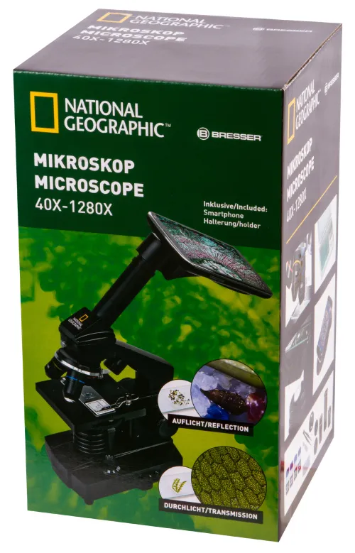 imagen microscopio Bresser National Geographic 40–1280x con soporte para smartphone,  18
