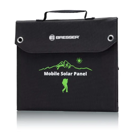 gráfico cargador solar móvil Bresser de 40 vatios con salida USB,  2