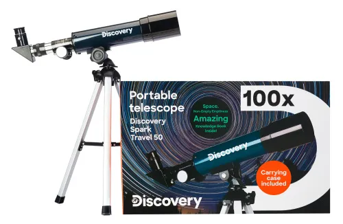gráfico telescopio Levenhuk Discovery Spark Travel 50 con libro,  2