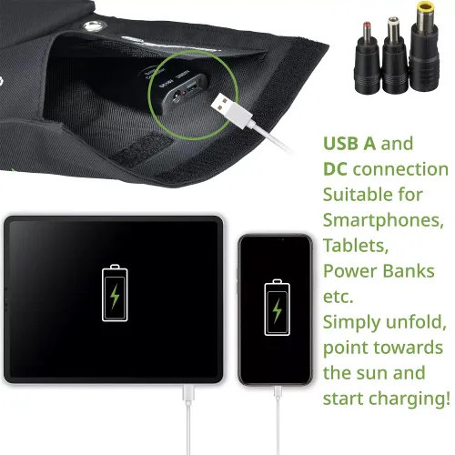 imagen cargador solar móvil Bresser de 21 vatios con salida USB,  6