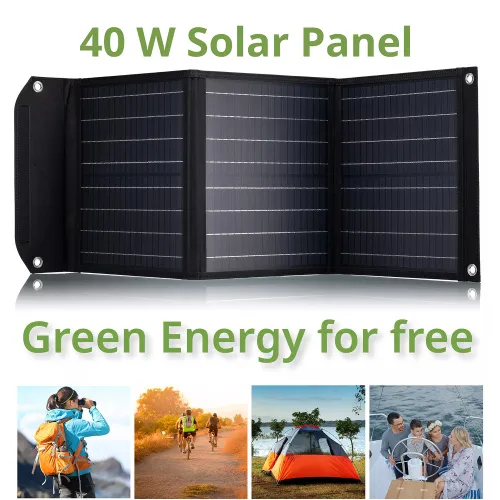 gráfico cargador solar móvil Bresser de 40 vatios con salida USB,  5
