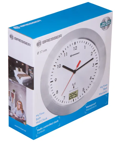gráfico reloj de pared resistente al agua Bresser MyTime Bath, blanco,  6