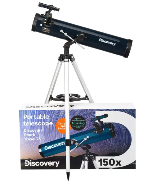 gráfico telescopio Levenhuk Discovery Spark Travel 76 con libro,  2