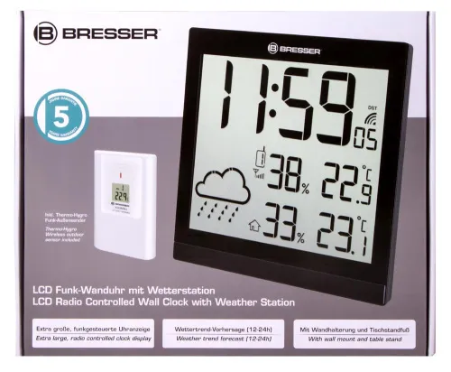 foto estación meteorológica Bresser TemeoTrend JC LCD RC (reloj de pared), negro,  11