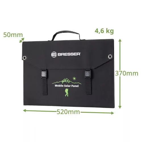 fotografía cargador solar móvil Bresser de 120 vatios con salida USB,  6