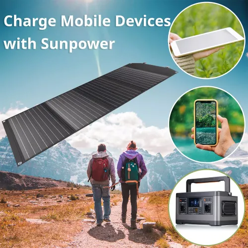 fotografía cargador solar móvil Bresser de 120 vatios con salida USB,  3