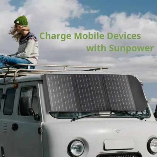foto cargador solar móvil Bresser de 90 vatios con salida USB,  4