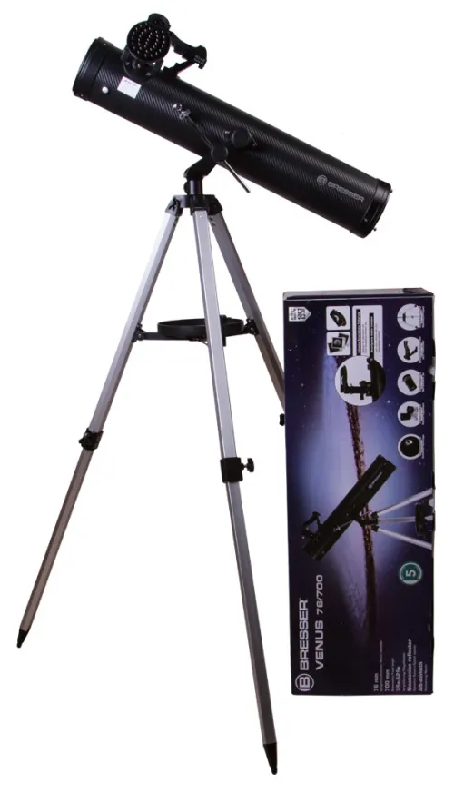 gráfico telescopio Bresser Venus 76/700 con adaptador de cámara de smartphone,  12
